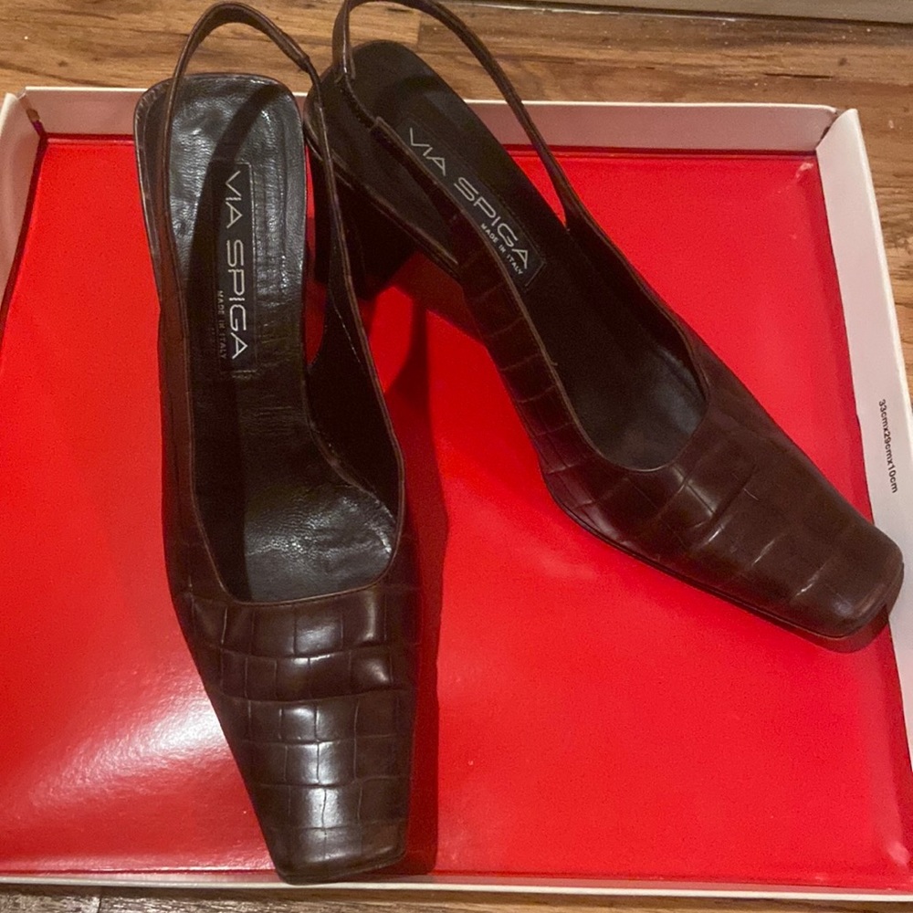 Brown heels with open back